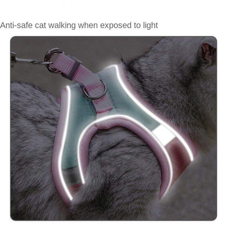 רצועת חזה לחתול אפוד מסוג נושם רשת מחזיר אור הליכה לכלבים קטנים הליכה לחתולים חבל ציוד לחיות מחמד