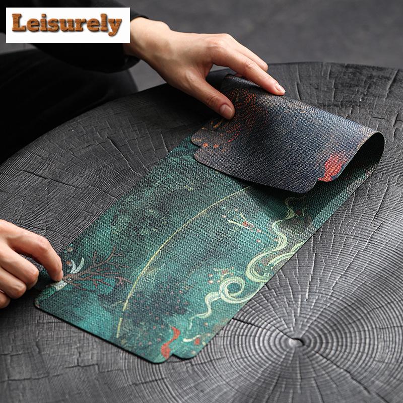 Zen Ancient Painting Heat-insulating Tea Table Mats Waterproof Drink Coaster Dinner Table Cloth Placemat Tea Ceremony Decoration