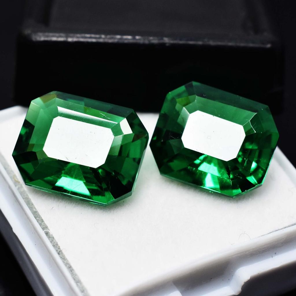 19 Ct Natural GARNET Emerald Shape GREEN Loose Gemstone CERTIFIED Pair