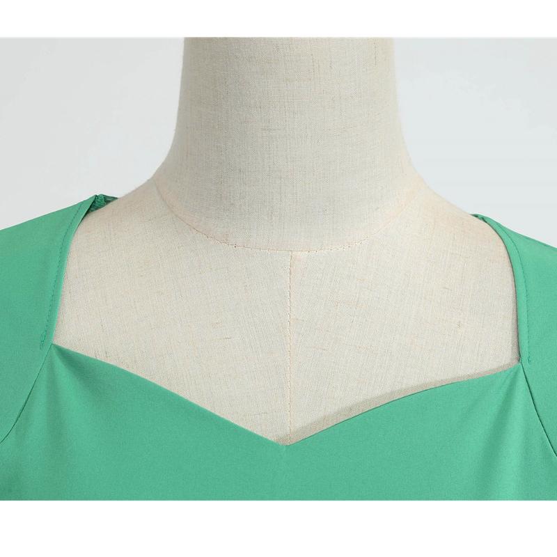 Summer New Style Solid Color Green Short-sleeved Casual Retro Big Swing Dress