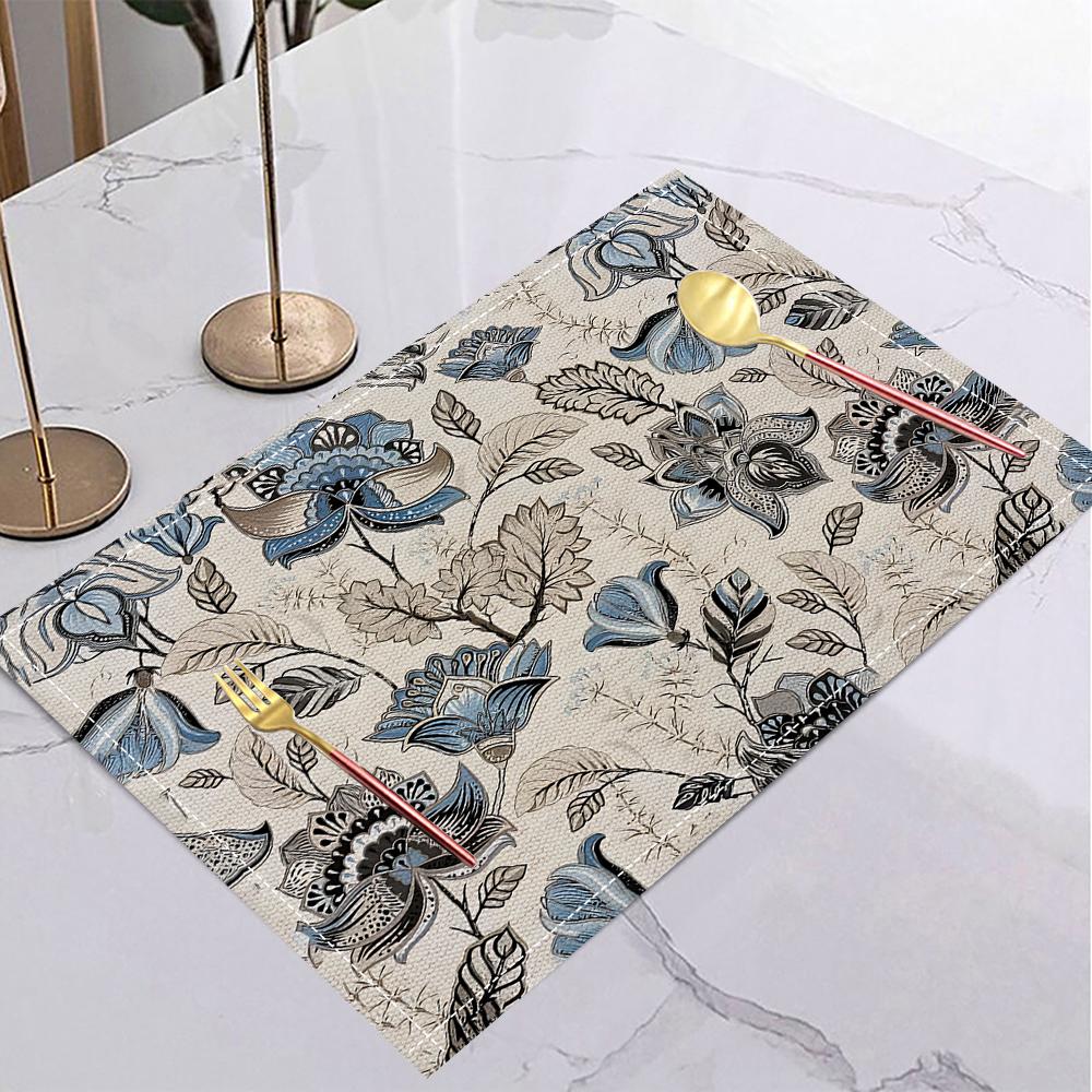 4/6/8pc Plant Flower Linen Placemats Multicolor Flower Printed Insulation Mats Nordic Kitchen Dining Room Decorative Placemats