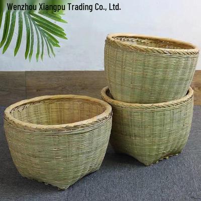 Large Yellow Bamboo Woven Basket for Storage and Display