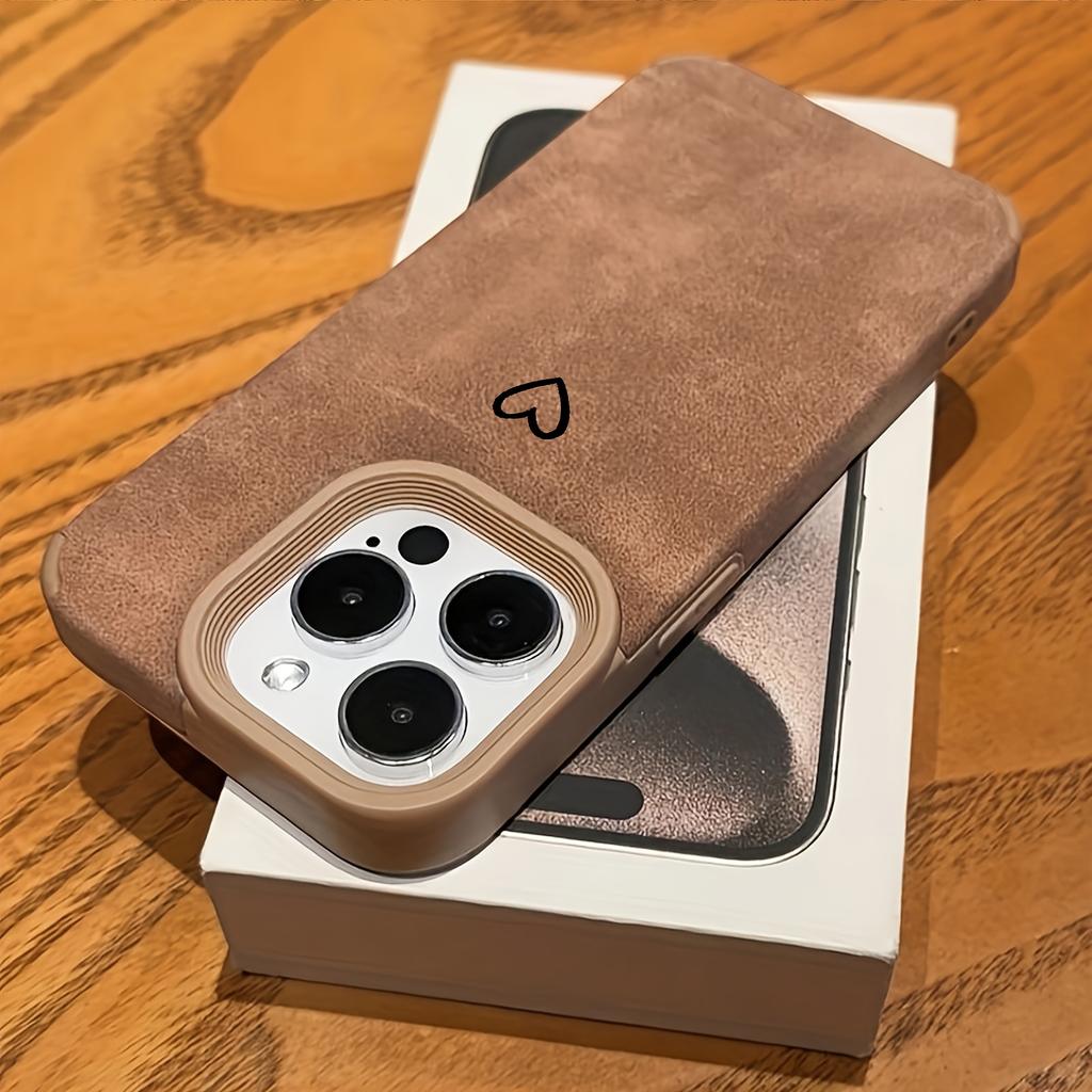 For iPhone 17 16 15 14 13 12 11 Pro Max XS X XR 16 15 Plus Phone Case Fashion Heart-shaped Design Faux Leather Protective Cover