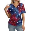 Women's Casual Short Sleeve Polo Shirt with Independence Day Print Collared Top Lightweight Breathable Summer Tee