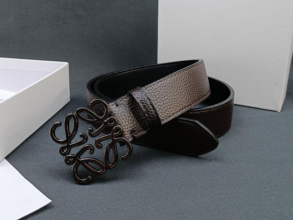 Loewe Glatte Schnalle Litschi-Prägung Herren Ledergürtel - Vielseitig, Modischer Influencer-Stil Auf Lager