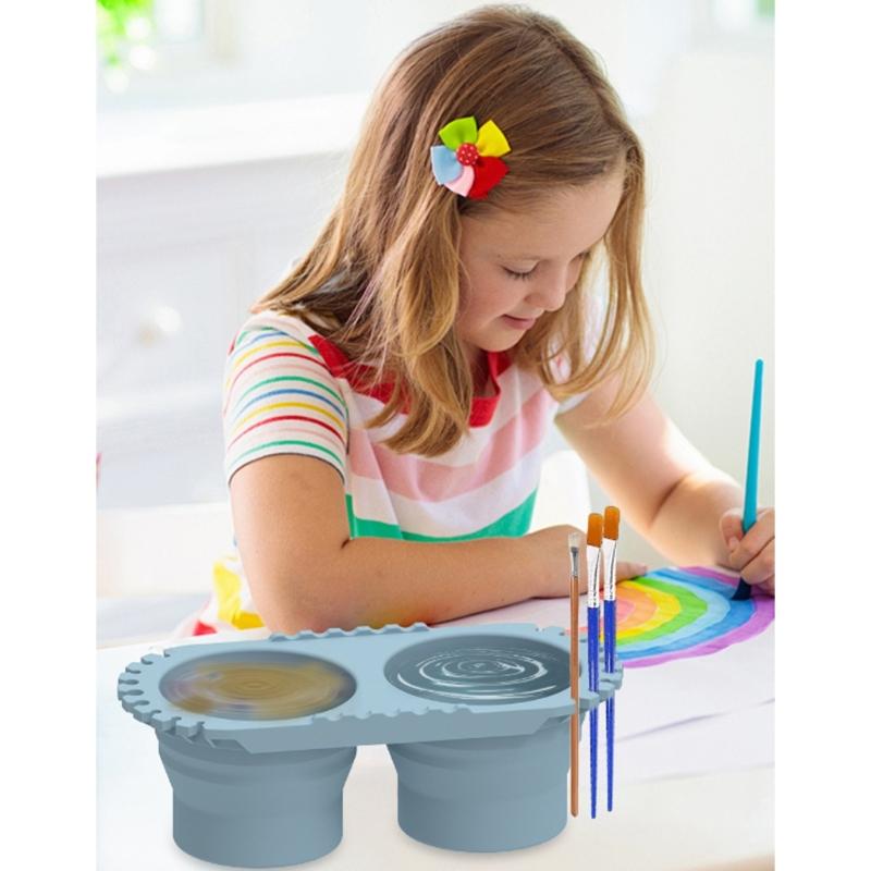 Folding Silicone Paint Brush Cleaner Container with Drying Rack Portable Brush Washer for Artist Indoor Outdoor Painting