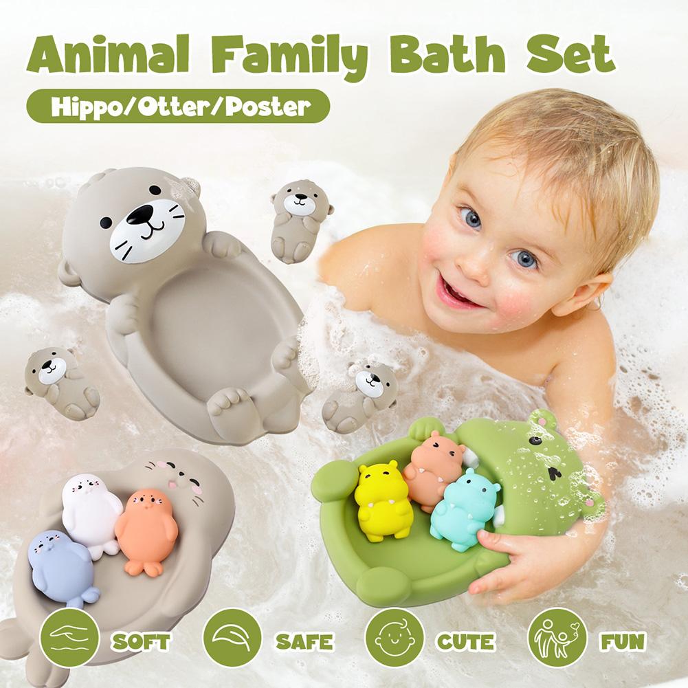 Floating Animal Bath Toys Baby Bathtub Hippos Seals Otters Easy-Grip Colorful Bathtime Fun Interactive Water Activity Toys for Kids