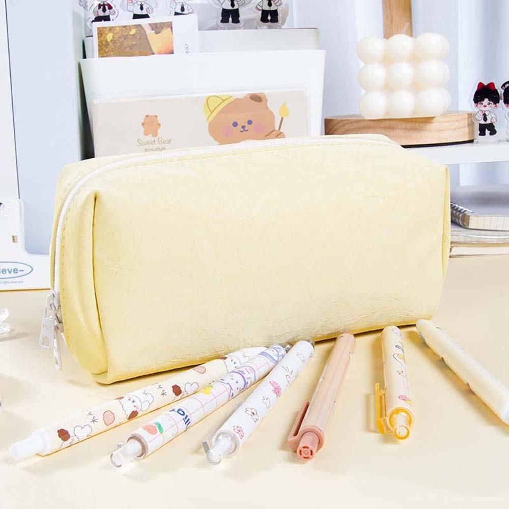 Cream White Yellow Big Pencil Bag Korean Style INS Pencil Pouch  School Supplies