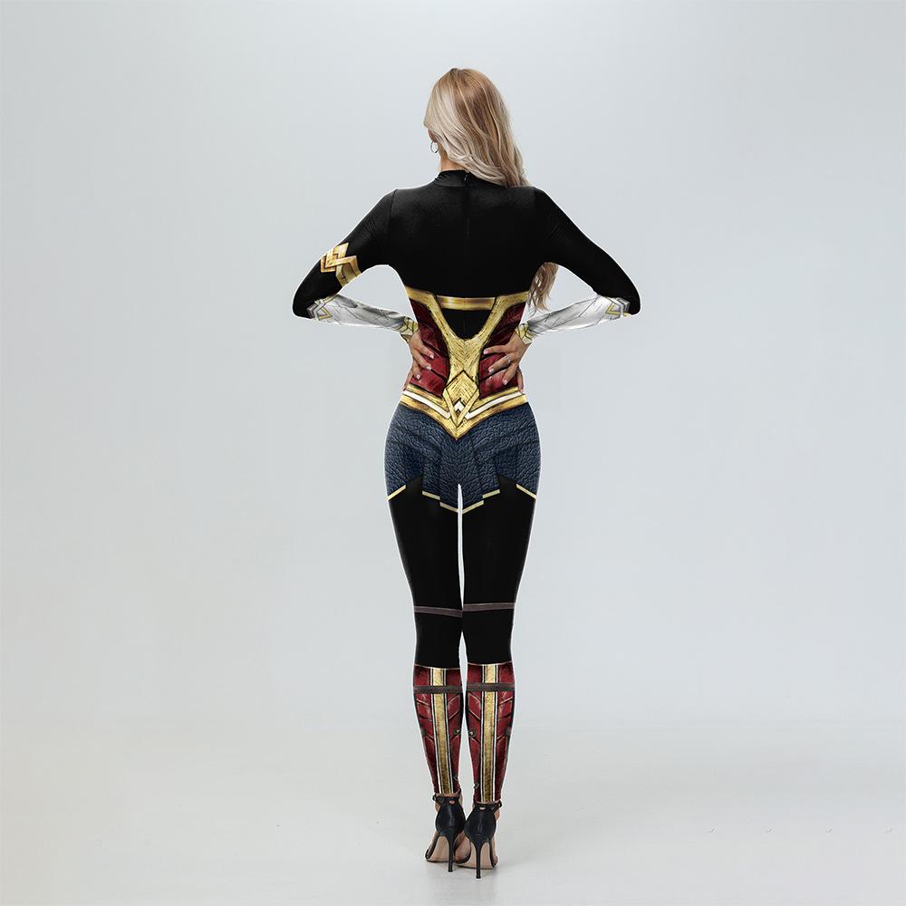Women Superhero Godness Diana One-piece Tights Jumpsuit Adult Halloween Cosplay Costume Carnival Party Performance Print Outfit