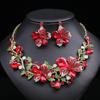 Exaggerated Luxury Necklace & Earrings Set: Colorful Floral Design for Bridal Gowns