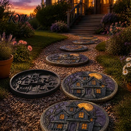 Decorative Yard Stepping Stones Halloween Stone Mold, Reusable Plastic Molds, DIY Cement Garden Landscaping Supplies Path Maker Mold for Patio Lawn &