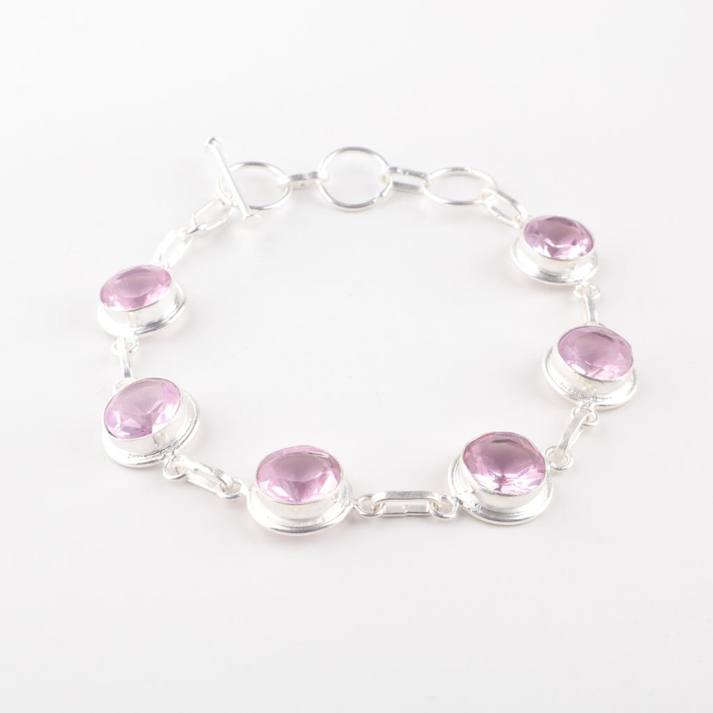 Morganite Gemstone 925 Sterling Silver Jewelry Handmade Bracelet 7-9" For Her RB-13-10