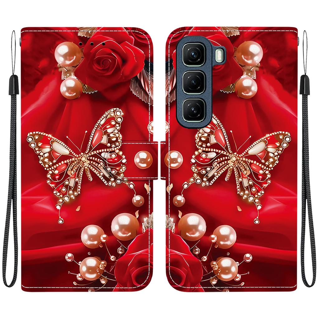 Handmade PU Leather Flip Case for Infinix Hot 50 4G (X6882, X6882B) Anti-Slip Shockproof Cover with Wrist Strap & Heart/Rose Cat Designs