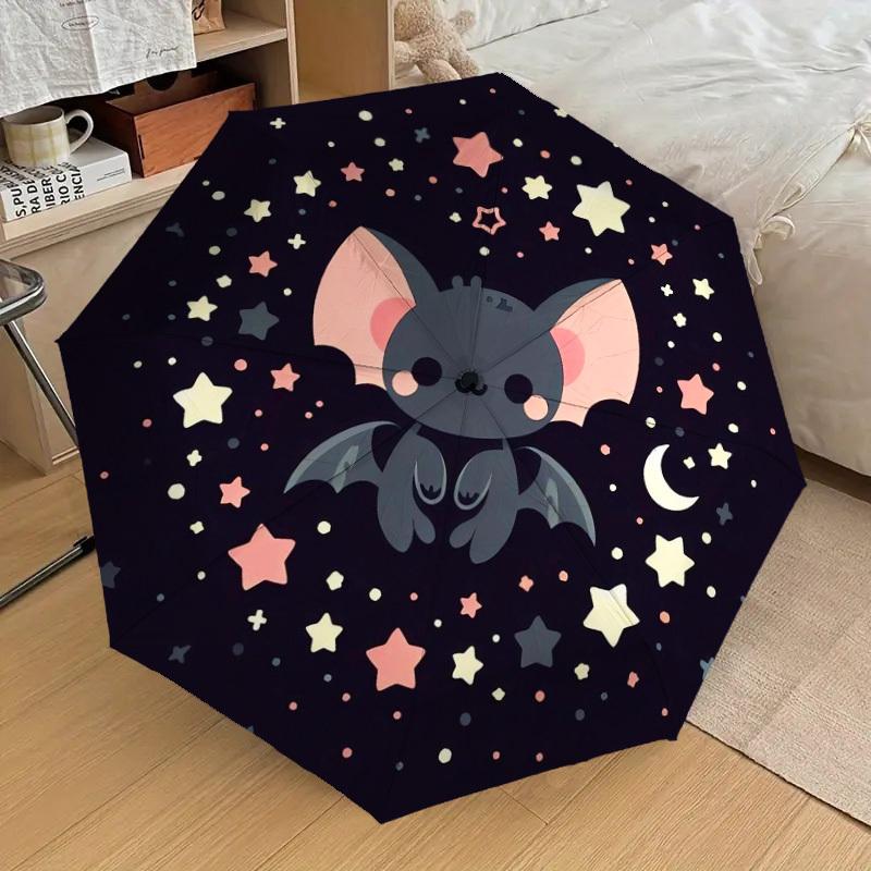1pc Cute Cartoon Bat Night Sky Umbrella with Plastic Handle,Suitable for All Seasons Home Travel Outdoor UmbrellaDD1373