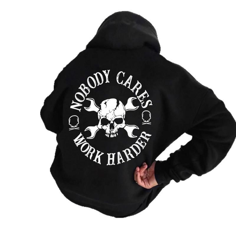 High quality skull printed solid color hoodi