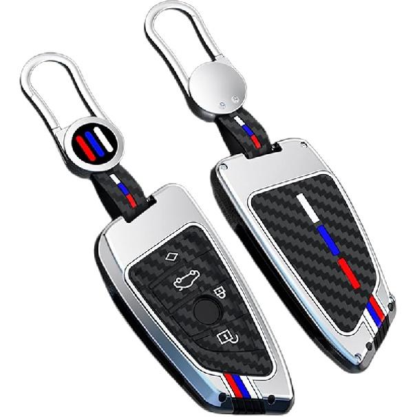 Carbon Fiber Key Fob Cover Case Metal Shell Cover Compatible For BMW 5 6 7 Series X1 X2 X3 X5 X6 X7 (Gunmetal