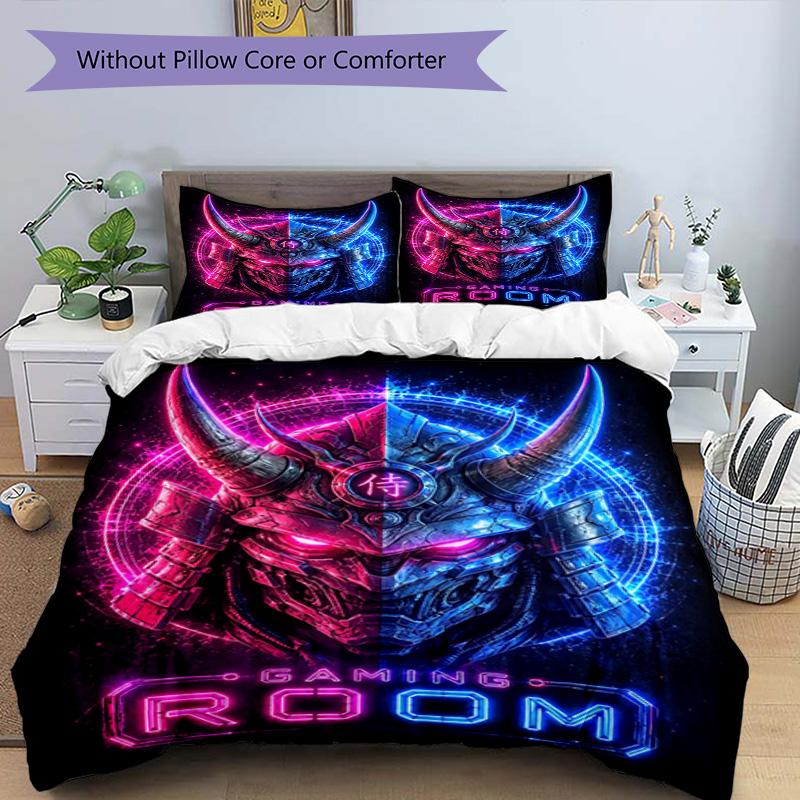 3Pcs Neon Samurai Room Bedding Quilt Set Quilt Cover Gift For Fans 1 Duvet Cover 2 Pillowcase Game521