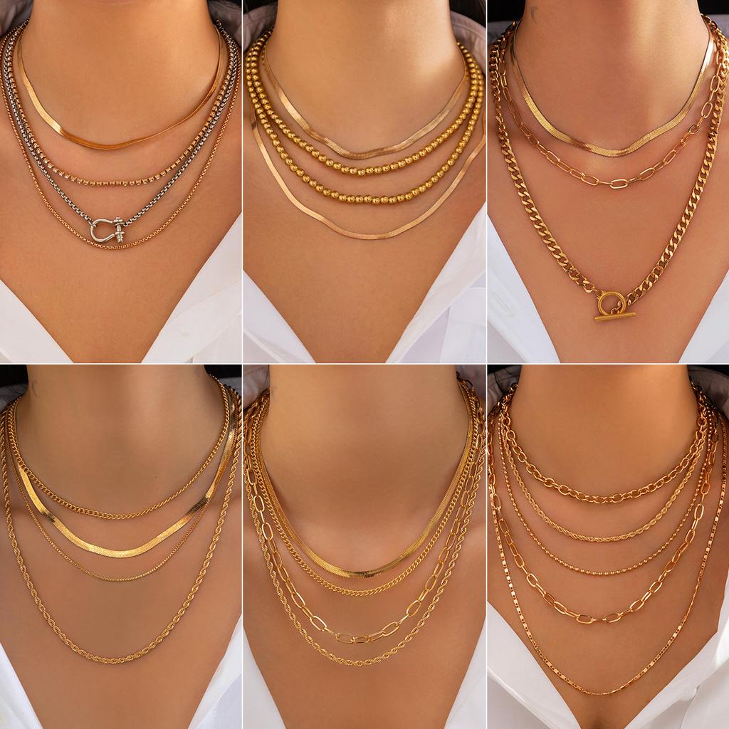 NECKLACE Multi-layer Round Bead Snake Bone Chain Jewelry, Punk Stacked Wearing Cold Wind Necklace Women