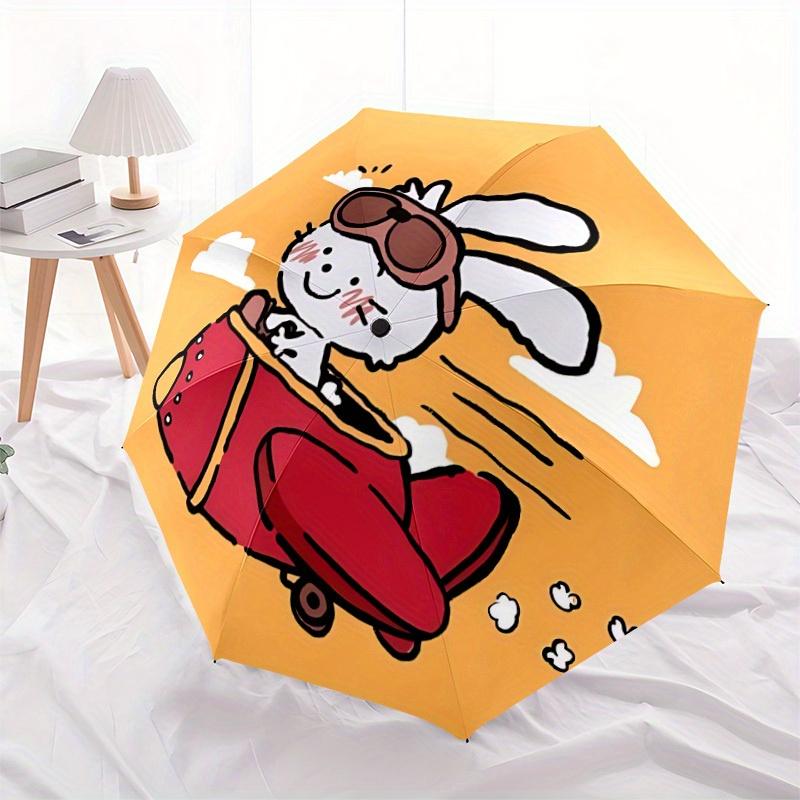 1pc Cute Bunny Flight Automatic Open/Close Umbrella - Compact Travel Umbrella, 8-Rib Heavy-Duty Construction, Ideal Gift, Outdoor Accessory,