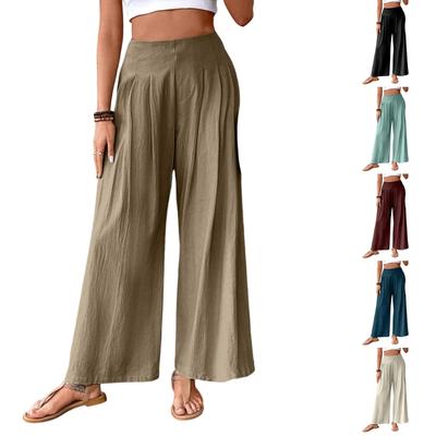 Women's Casual Wide Leg Pants with Side Zipper Relaxed Fit Elastic Waistband Lightweight Loose Trousers for Everyday Wear