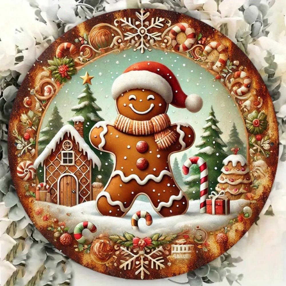 Vintage Gingerbread Man Iron Metal Wreath Wall Plaque Home Decor Gift Christmas Halloween