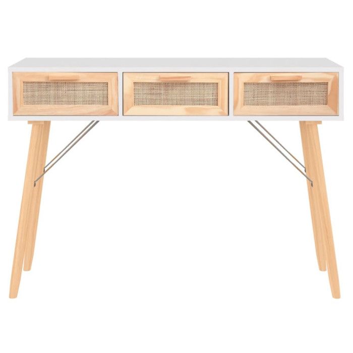VidaXL Table console Blanc 105x30x75 cm Bois massif pin -rotin naturel 345627