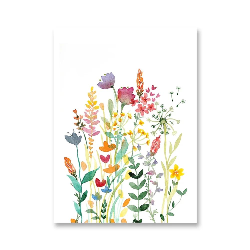 Watercolor Wildflower Flower Poster Colorful Floral Prints Plant Wall Art Canvas Painting Wall Pictures for Living Room Decor