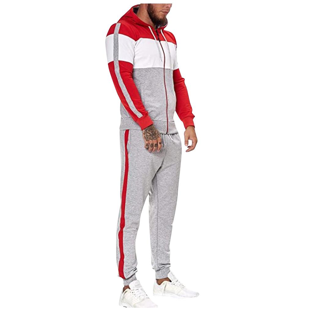 Men's fashion leisure color Patchwork sports fitness Hoodies pants suit
