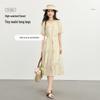 Women's Lyocell Tencel Puff Sleeve Embroidered V-Neck Dress