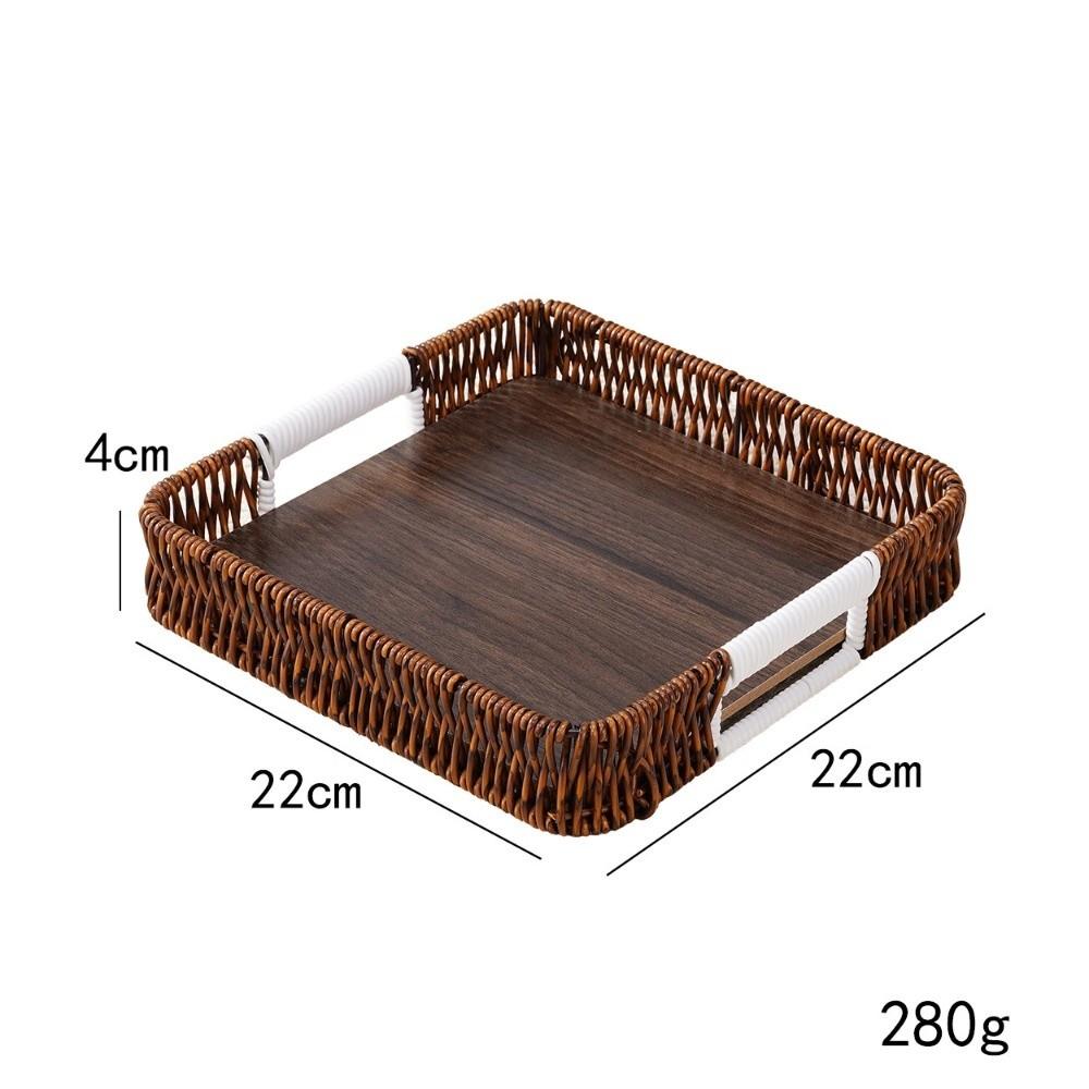 Handwoven Wicker Serving Tray Retro Style Woven Handheld Woven Serving Basket Versatile Imitation Rattan Fruit Plate