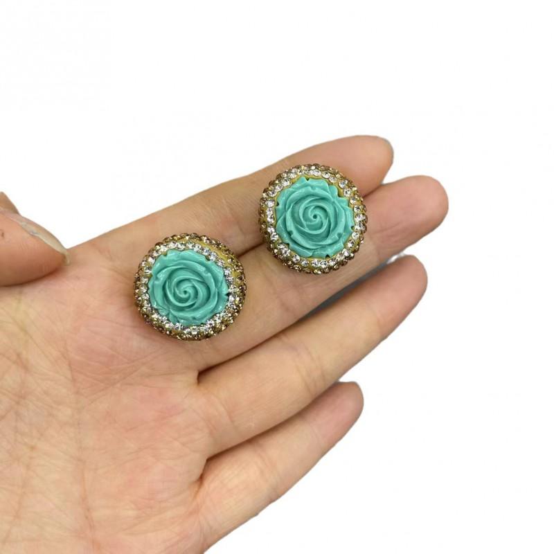 Handcrafted Ceramic Blue Pine Rose Jewelry Set With Shell Inlay Women Earrings Necklace Bracelet