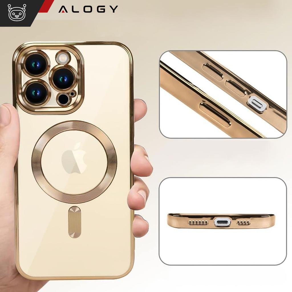 Etui Magsafe Case Do Apple Iphone 14 Pro Max Alogy Glamour Luxury Ring Obudowa Złote Przezroczyste