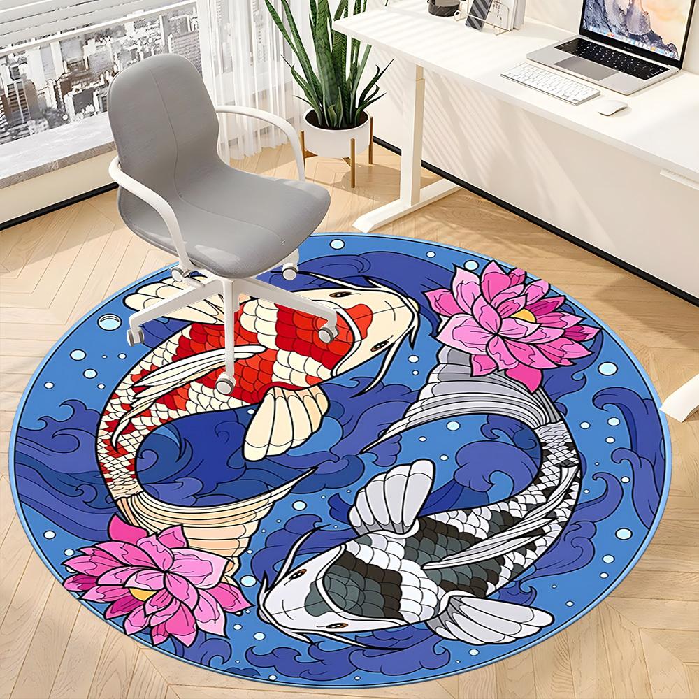 1PC Koi Fish Chair Carpet for Office, Indoor Non-Slip Washable  Carpet, Soft Comfortable Mat For Office Room yy250930093