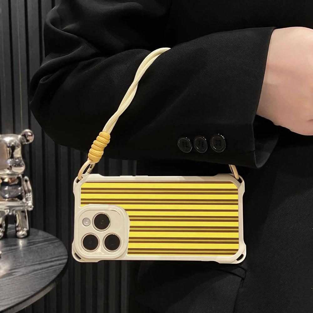 Colorful Striped INS Couple For Iphone 17 16 15 14 12 Phone Cases Four Corner Anti Fall Chain Case Lens Protection Shockproof