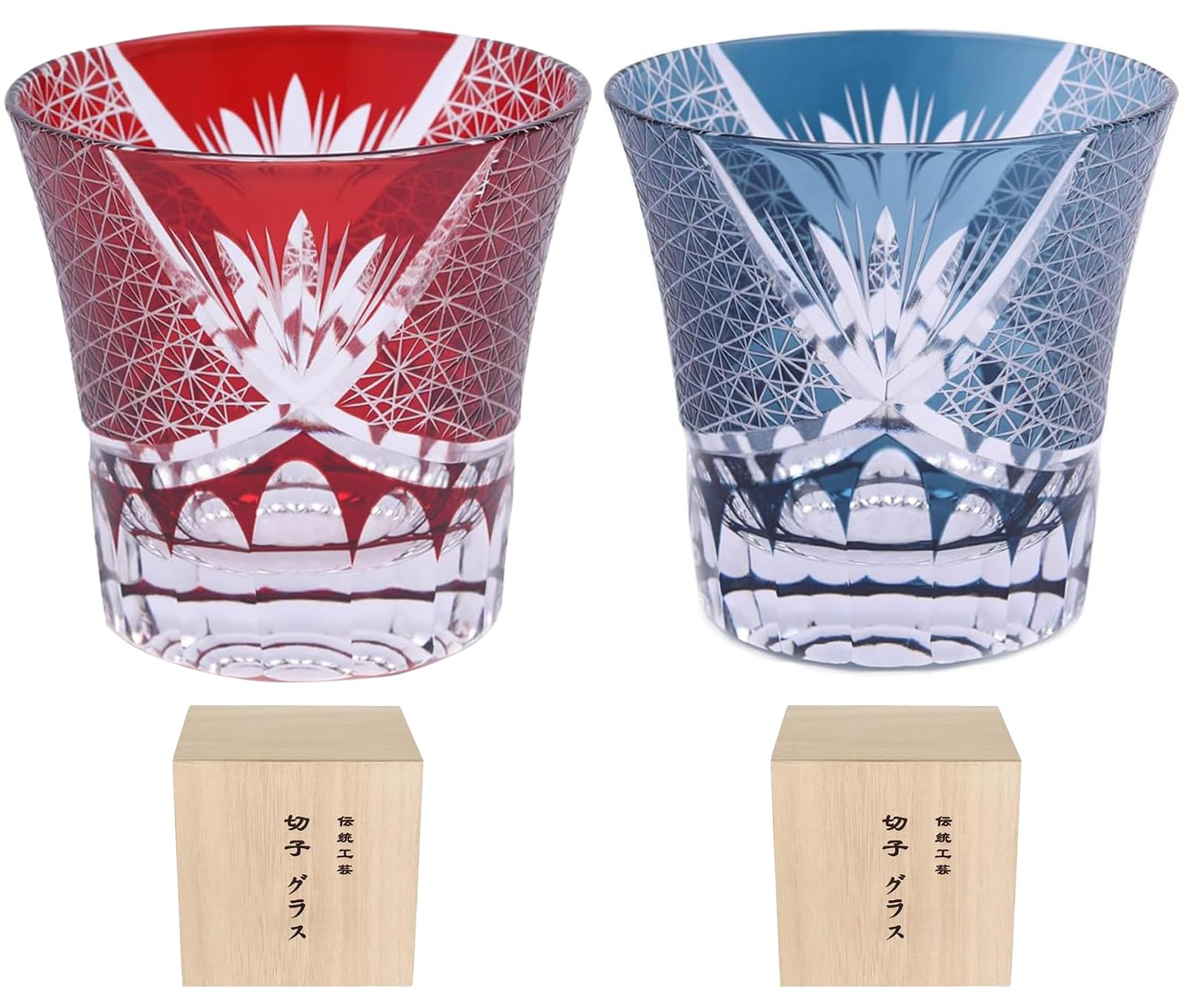 MGOXO Cut Glass Sake Glass 260ml Chrysanthemum Pattern Rock Glass Shochu Glass Retirement Gift Wedding Gift Day Day Pair Gift 70th 77th 77th 7th