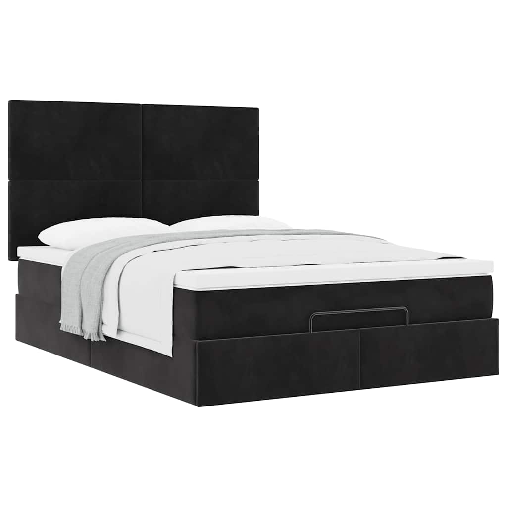 Ottoman Bed with Mattress Black 140x200 cm Velvet