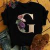 New Custom Name Letter Combination Women T-shirt Flower Letter Font A B C D E F G Short Sleeve Clothes Woman Tees Tops