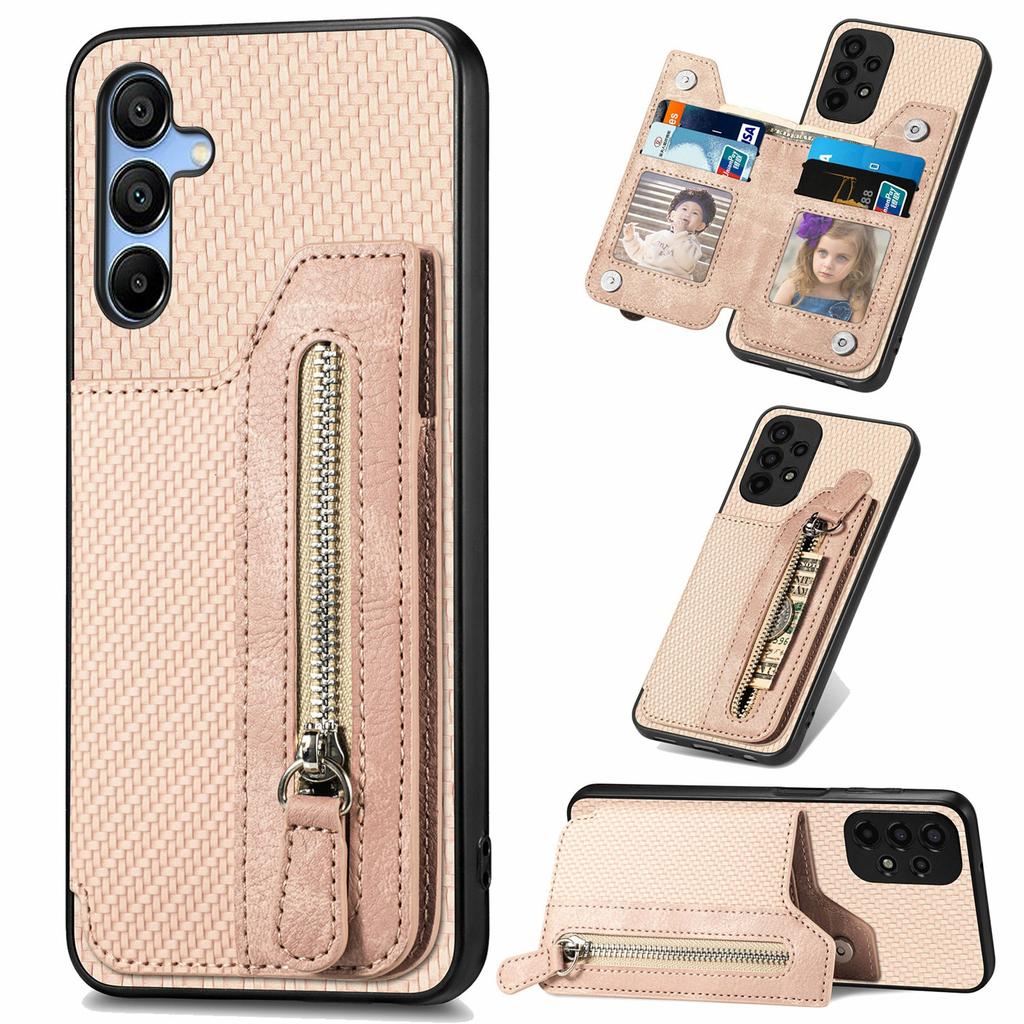 For Samsung Galaxy A16 4G/5G Case Leather+PC+TPU Zipper Pocket Kickstand Phone Cover