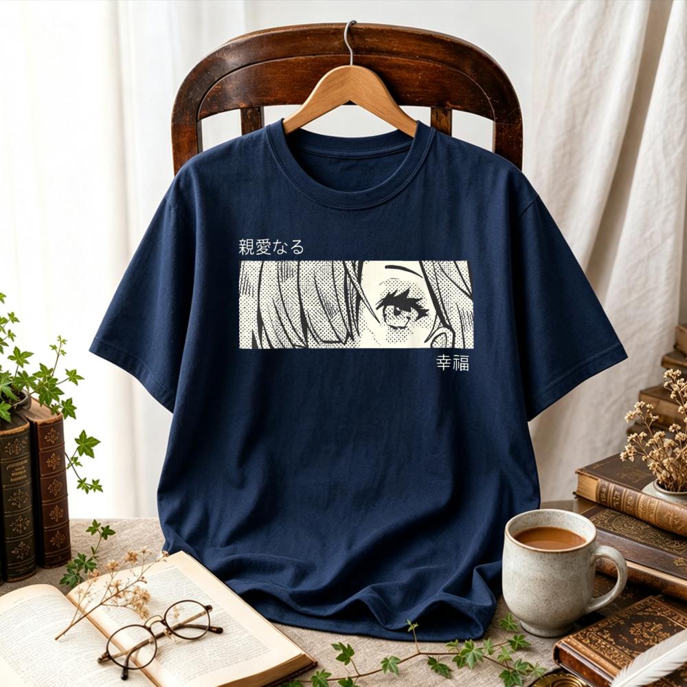 Anime Girl Eyes Unisexga Panel Graphic T Shirt Japanese Aesthetic Cartoon Print Unisex Harajuku Otaku Casual Cotton Anime Fan Tees