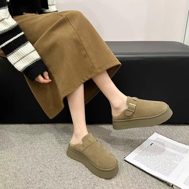 Fashion Thick-bottomed Lazy Bag Head Slippers Women's Autumn New Retro Thick-bottomed Non-slip Outer Wear Half Slippers
