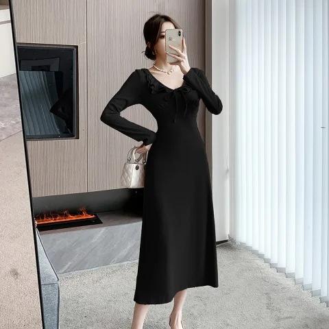 Pink Ruffle Leaf Edge Strap Dress for Women's Autumn and Winter New Pure Desire Style Spice Girl Waist and Thin Dress