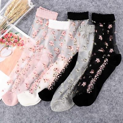 Leisure Summer Boat Socks Glass Silk Jacquard Bow Crystal Sock Socks Ankle Socks Short Sock