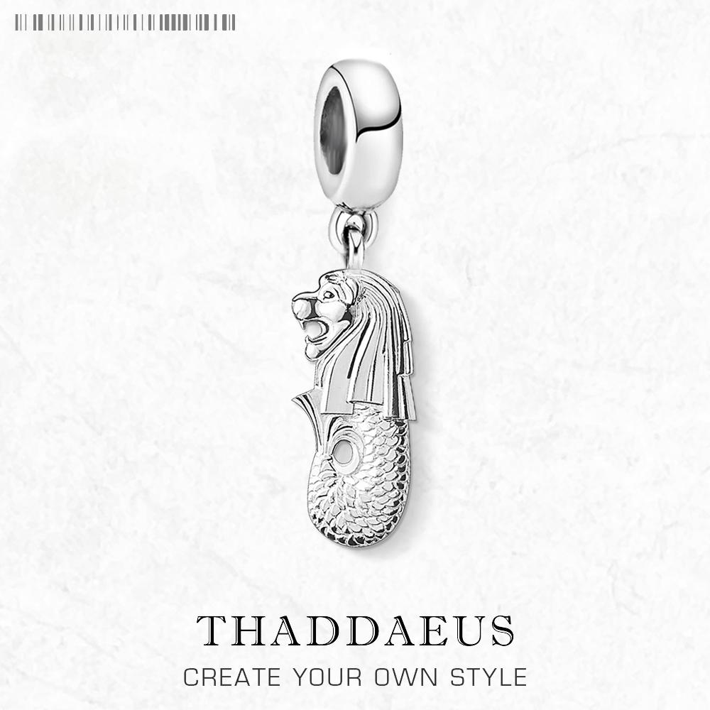 Mermaid & Lion Merlion Dangle Charm 925 Silver Pure Pendant Women Men Jewelry Gifts