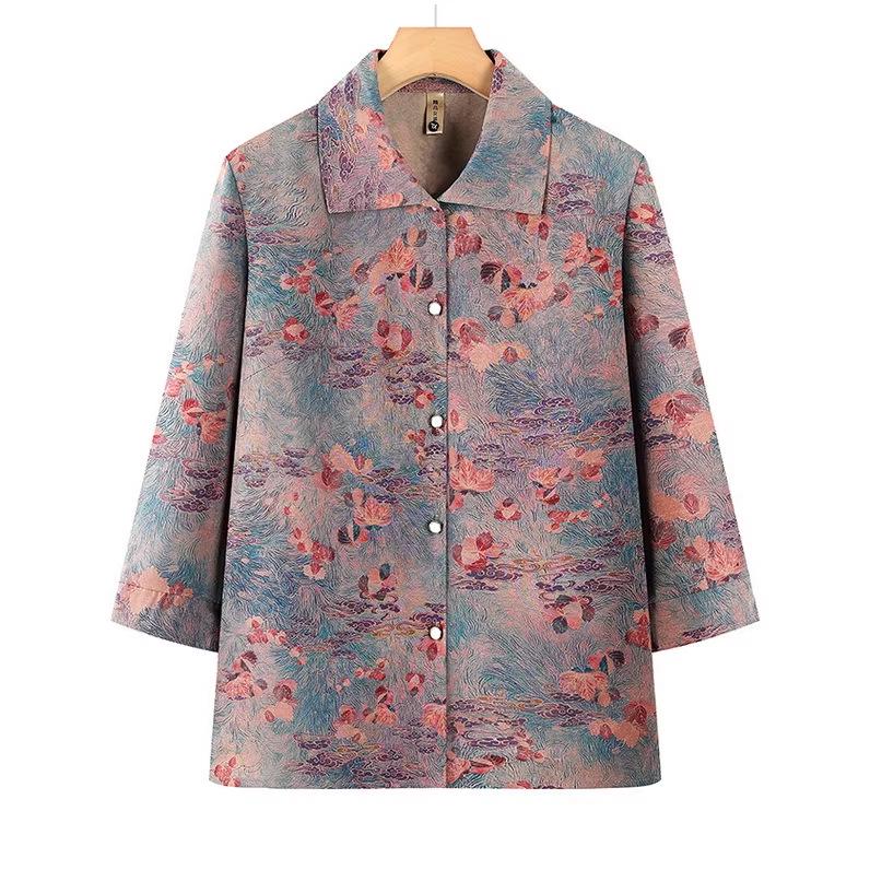 Women's Grandma-Style Two-Piece Set: Three-Quarter Sleeve Top and Pants for Middle-Aged and Elderly, Perfect Summer Outfit