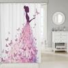 Butterfly Princess Shower Curtain Pink Silhouette Art Romantic Bathroom Decor Linen180X210