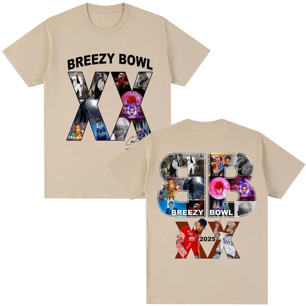 Chris Brown Breezy Bowl XX Tour 2025 T Shirt Album Men's Women Fashion Hip Hop T-shirt Oversized Cotton T Shirts Gift Streetwear