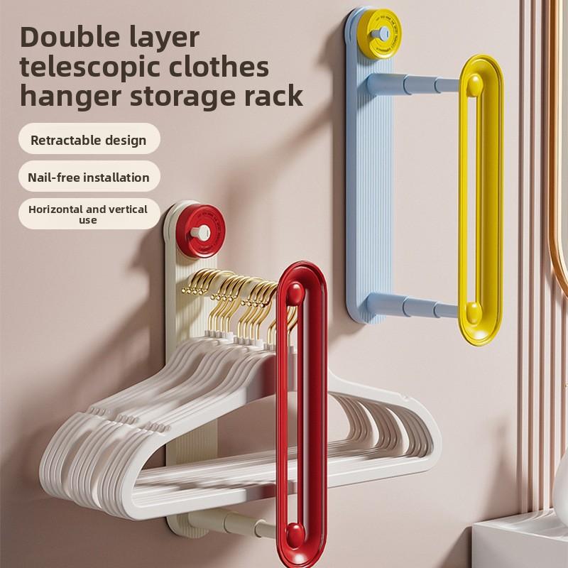 Double-layer Retractable Adjustable Balcony Household Suction Cup Storage Rack
