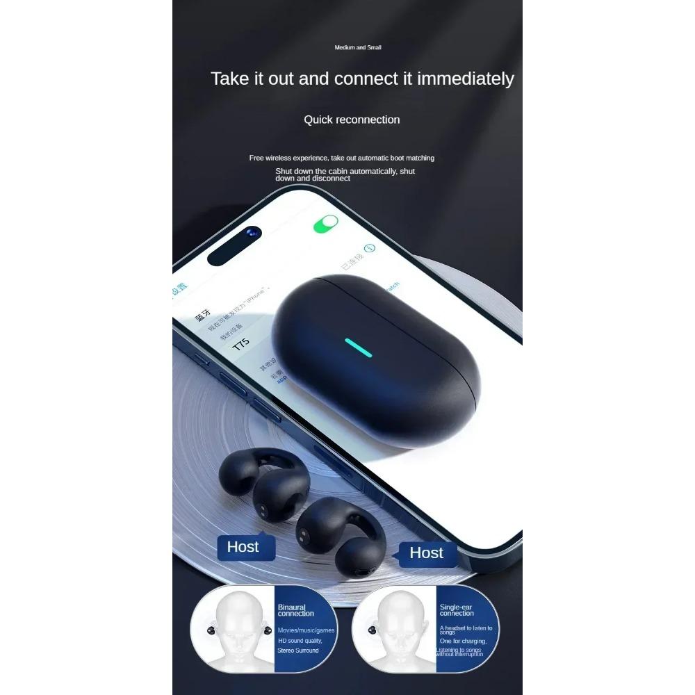 Bluetooth Bone Conduction Wireless 53 Headphones T75 Clip Ear Music Noise Canceling Headset Hd Call Sports Gaming Earphone