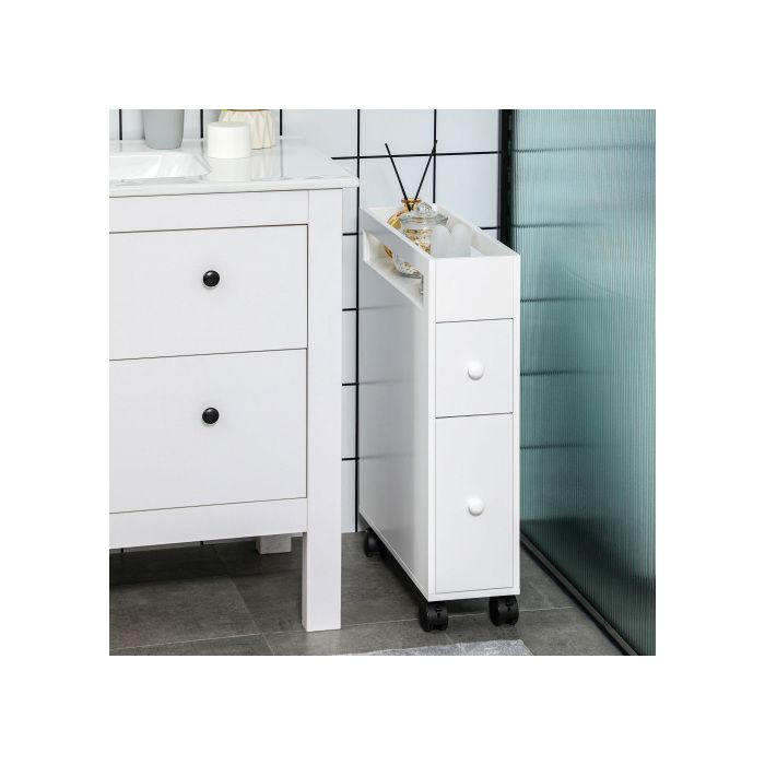 Armoire De Toilette - MUVOE - 2 Tiroirs - Blanc - MDF Laqué - 16x49,5x66 Cm
