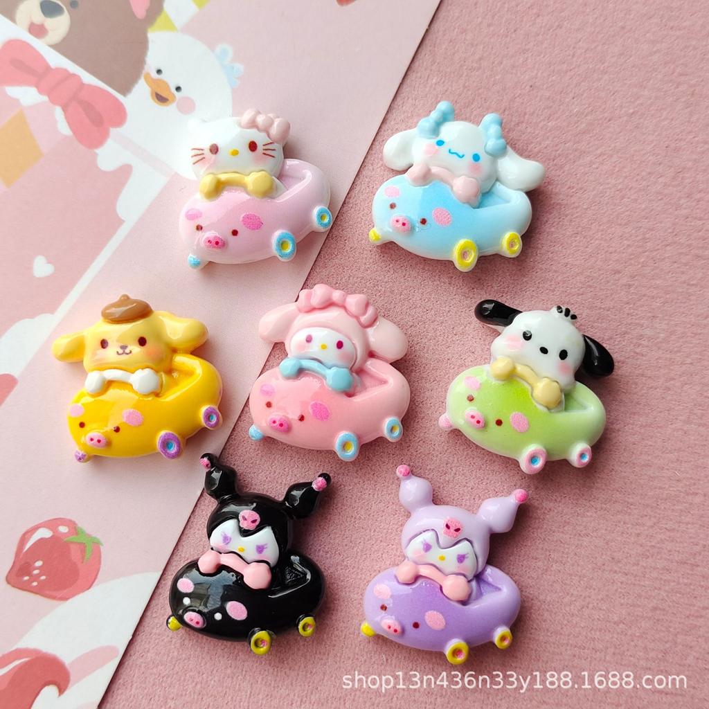 10Pcs Kawai Bright Surface Cartoon Pig Car Series Resin Flat Back Scrapbook Figurine Diy Bow Decor Accessories Crafts A5
